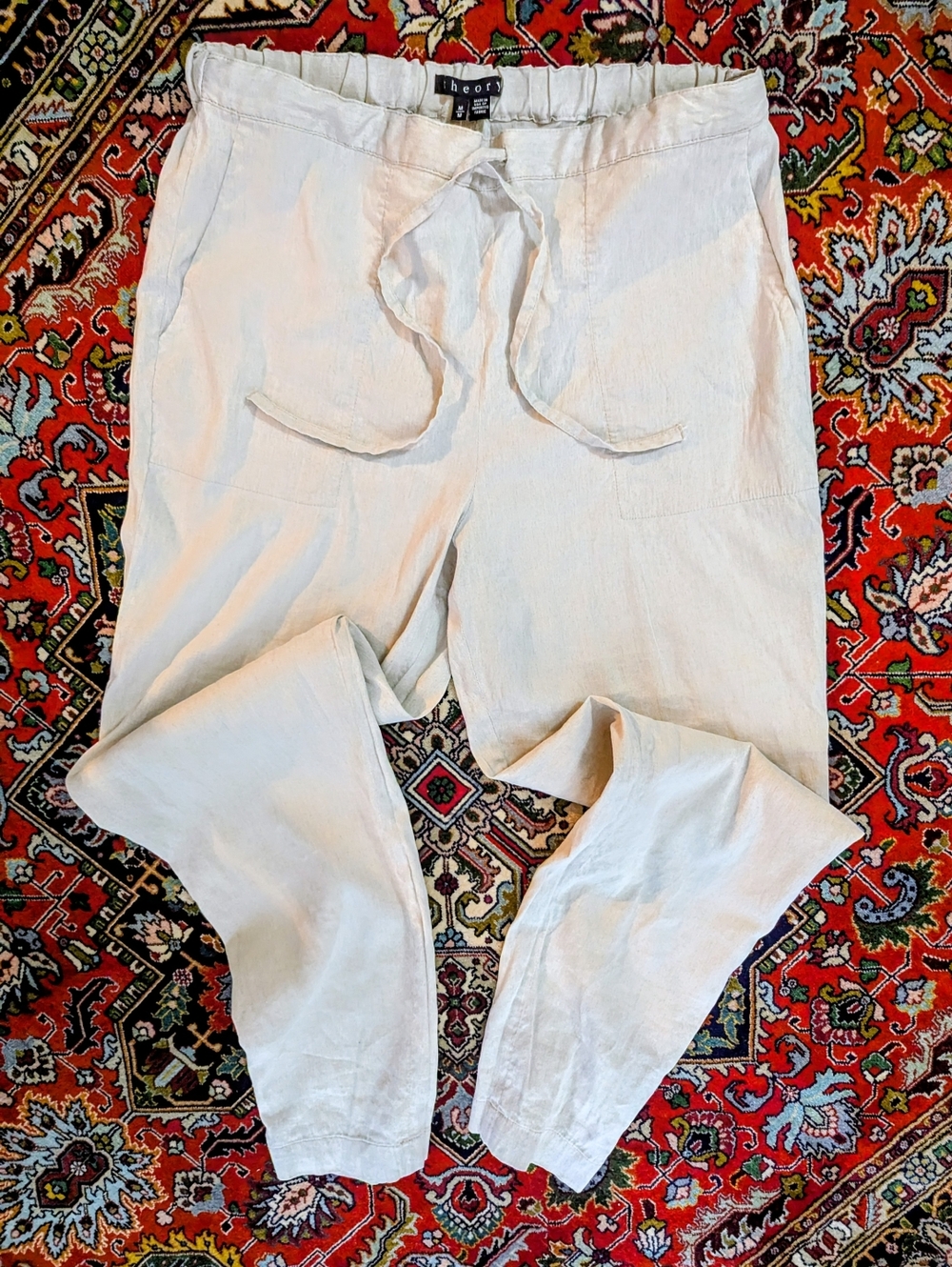 Theory Lightweight Cream Linen Blend Drawstring Pantalons Lin Mélangé MediumNWOT